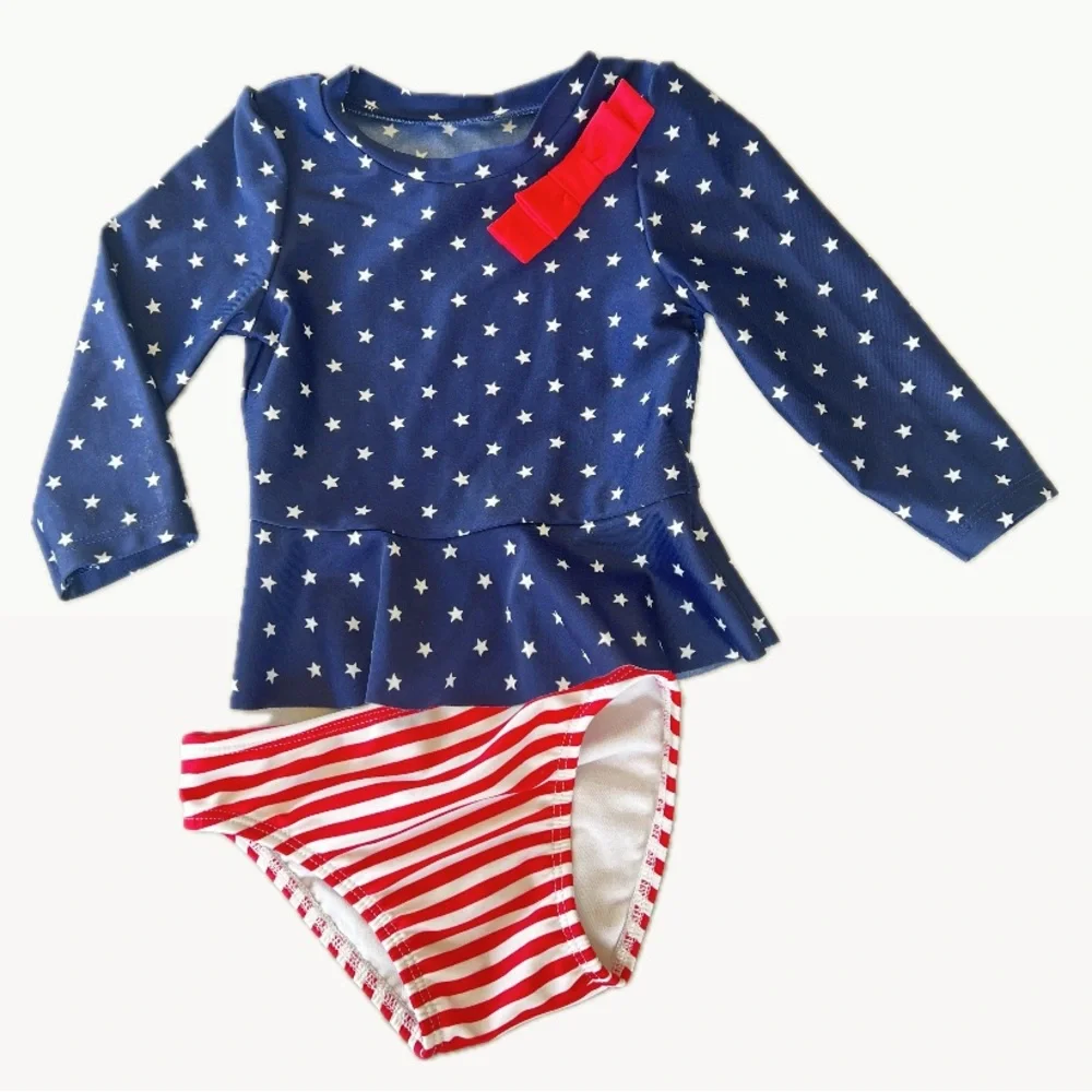 CAT & JACK 4th of July Stars & Stripes Rashgaurd baby swimsuit, 12m - Picture 1 of 7